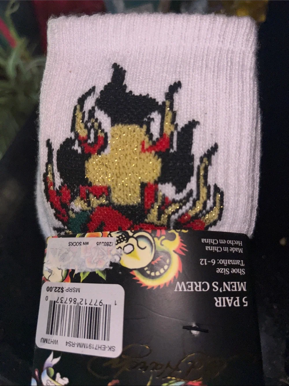 Ed Hardy Men's Crew Socks - White (5 Pair)